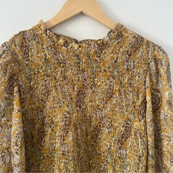 Joie Smocked Paisley Blouse – Mustard / Gold – Size XL - Picture 5 of 13